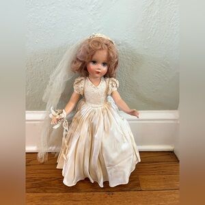 18” R & B Arranbee Bride Doll With Gown Veil Shoes 1940s/50s Sleepy Eyes As Is